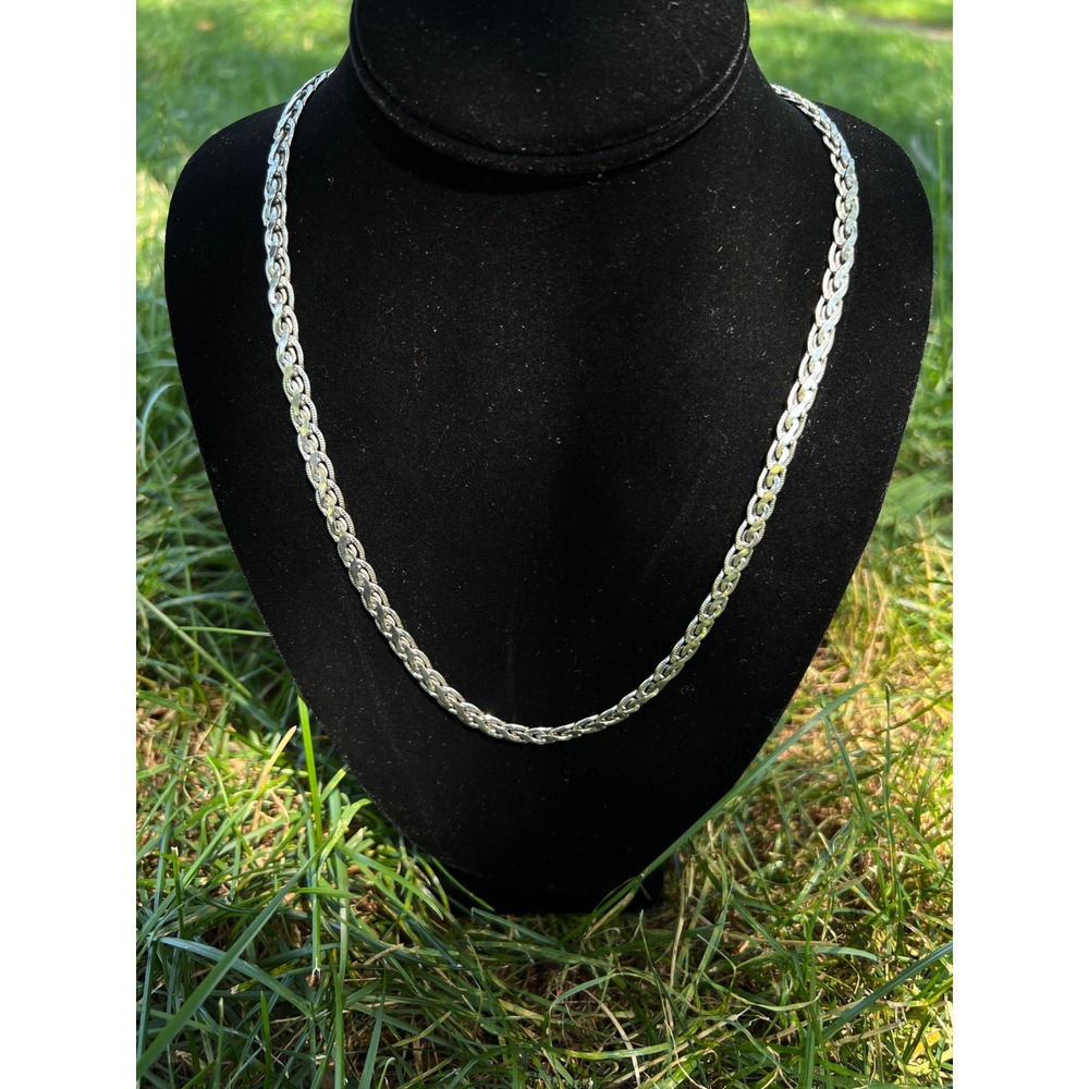 VTG 925 Sterling Silver Woven Wheat Link Chain Necklace Spiga Mesh 24"
